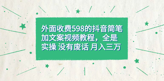 外面收费598抖音简笔加文案教程，全是实操 没有废话 月入三万（教程+资料）-九节课