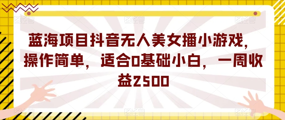 蓝海项目抖音无人美女播小游戏，操作简单，适合0基础小白，一周收益2500【揭秘】-九节课