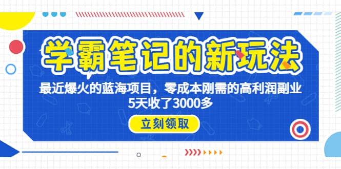 学霸笔记新玩法，最近爆火的蓝海项目，0成本高利润副业，5天收了3000多-九节课