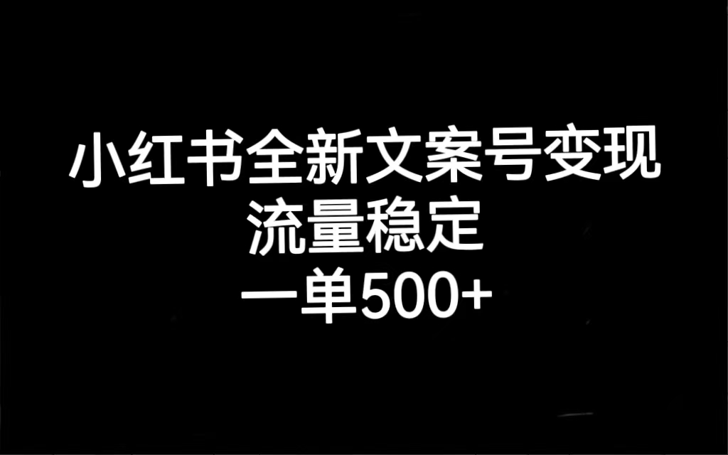 小红书全新文案号变现，流量稳定，一单收入500+-九节课