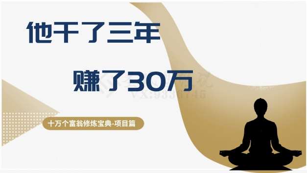 十万个富翁修炼宝典之2.他干了3年，赚了30万-九节课