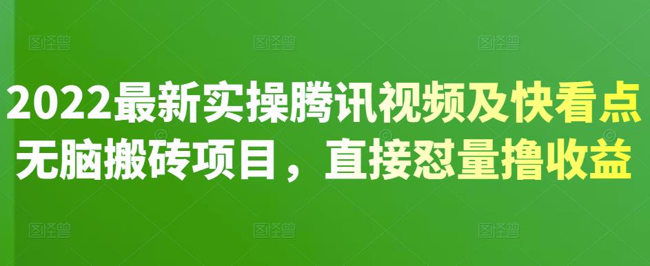 2022最新实操腾讯视频及快看点无脑搬砖项目，直接怼量撸收益-九节课