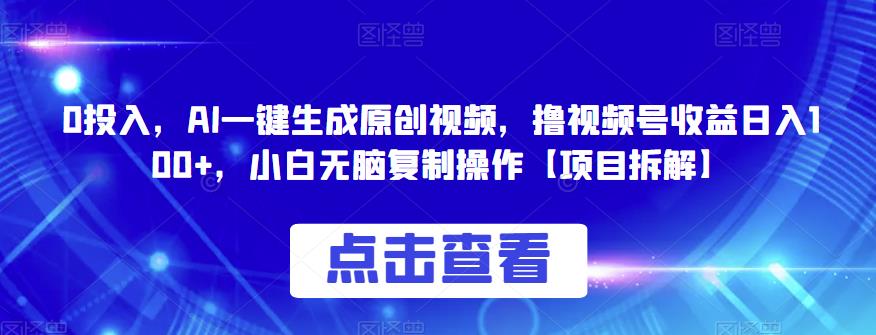 0投入，AI一键生成原创视频，撸视频号收益日入100+，小白无脑复制操作【项目拆解】-九节课