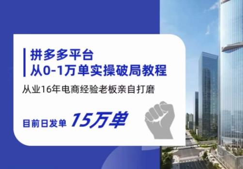 拼多多从0-1万单实操破局教程，从业16年电商经验打磨，目前日发单15万单-九节课