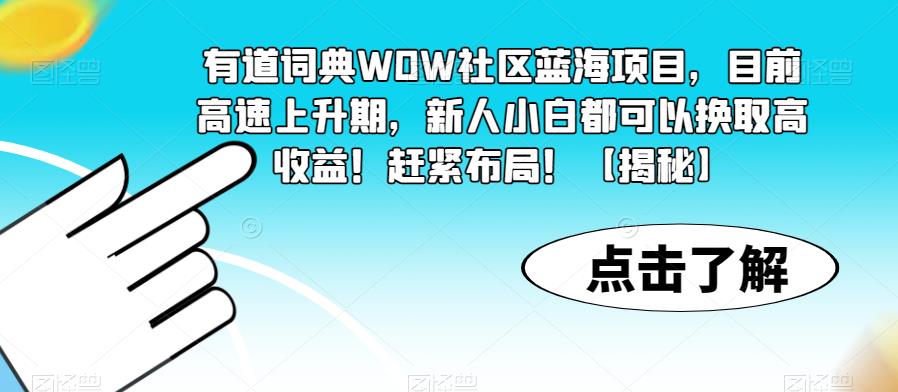 有道词典WOW社区蓝海项目，目前高速上升期，新人小白都可以换取高收益！赶紧布局！【揭秘】-九节课