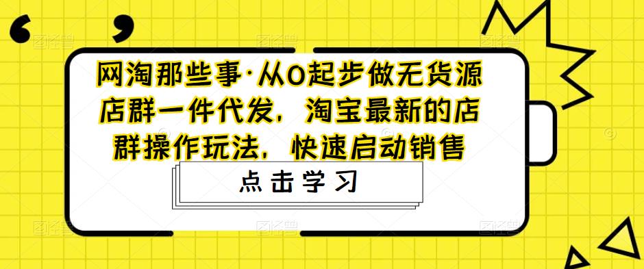 网淘那些事·从0起步做无货源店群一件代发，淘宝最新的店群操作玩法，快速启动销售-九节课