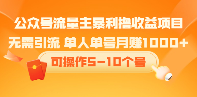 公众号流量主暴利撸收益项目，空闲时间操作-九节课