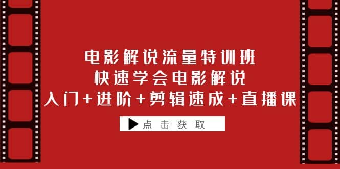 电影解说流量特训班：快速学会电影解说，入门+进阶+剪辑速成+直播课-九节课