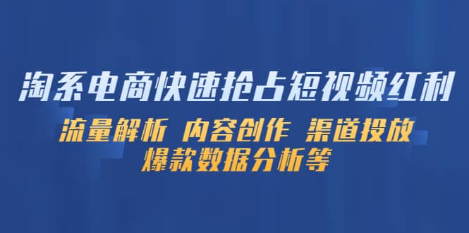 淘系电商快速抢占短视频红利：流量解析 内容创作 渠道投放 爆款数据分析等-九节课