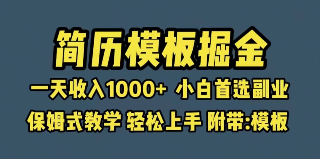 靠简历模板赛道掘金，一天收入1000+小白首选副业，保姆式教学（教程+模板）-九节课