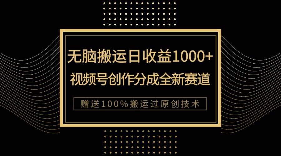 单日收益1000+，新类目新赛道，视频号创作分成无脑搬运100%上热门-九节课