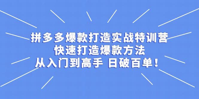 拼多多爆款打造实战特训营：快速打造爆款方法，从入门到高手 日破百单-九节课