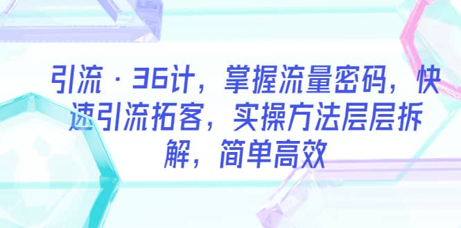 引流·36计，掌握流量密码，快速引流拓客，实操方法层层拆解，简单高效-九节课