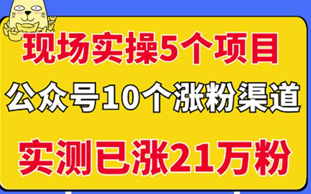 现场实操5个公众号项目，10个涨粉渠道，实测已涨21万粉！-九节课