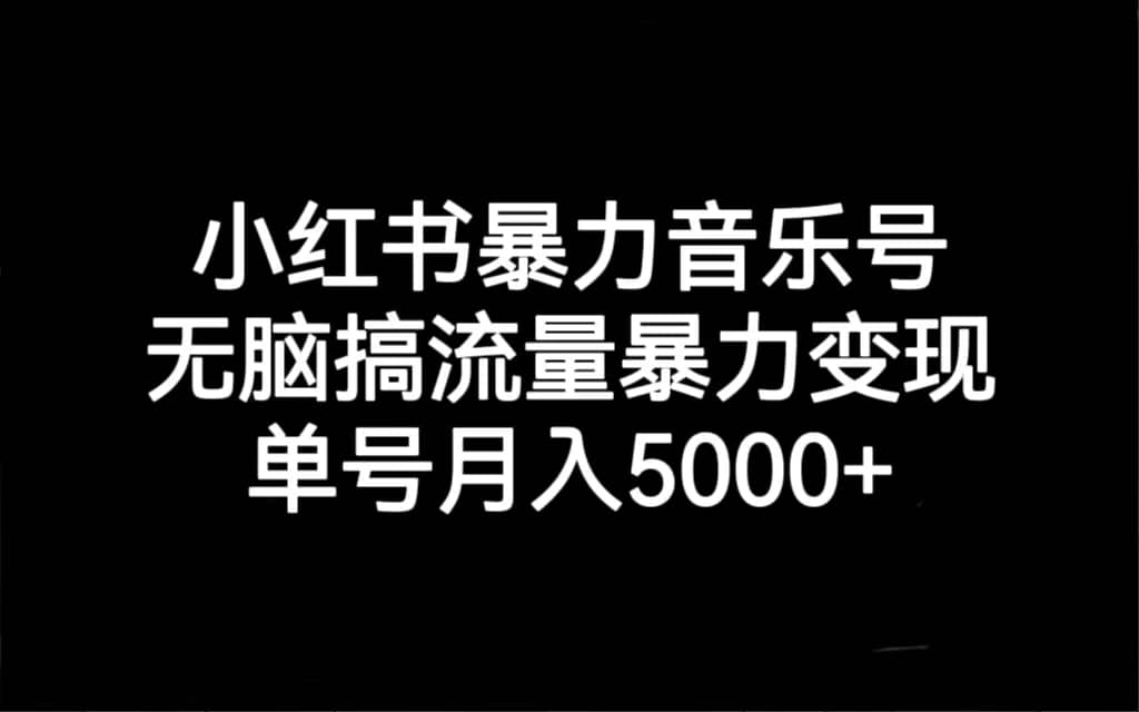 小红书暴力音乐号，无脑搞流量暴力变现，单号月入5000+-九节课