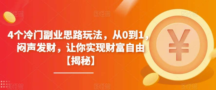 4个冷门副业思路玩法，从0到1，闷声发财，让你实现财富自由【揭秘】-九节课