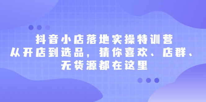 抖音小店落地实操特训营，从开店到选品，猜你喜欢、店群、无货源都在这里-九节课