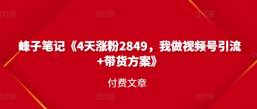 峰子笔记《4天涨粉2849，我做视频号引流+带货方案》付费文章-九节课