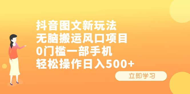 抖音图文新玩法，无脑搬运风口项目，0门槛一部手机轻松操作日入500+-九节课