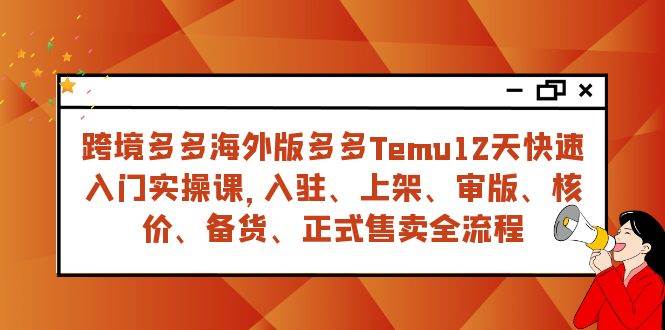 （7686期）跨境多多海外版多多Temu12天快速入门实战课，从入驻 上架到正式售卖全流程-九节课