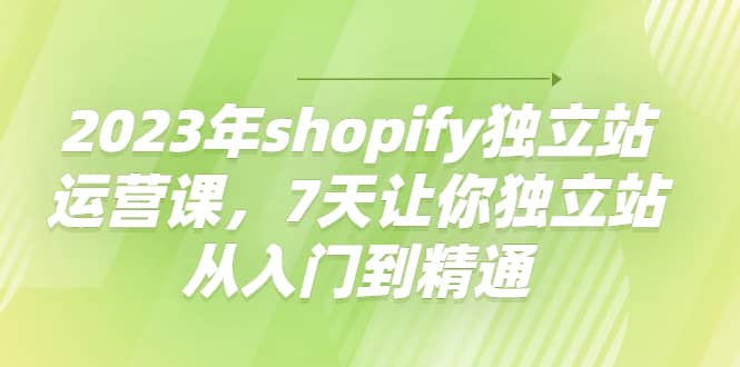 2023年shopify独立站运营课，7天让你独立站从入门到精通-九节课