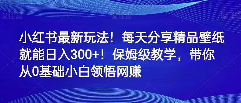 小红书最新玩法！每天分享精品壁纸就能日入300+！保姆级教学，带你从0领悟网赚-九节课