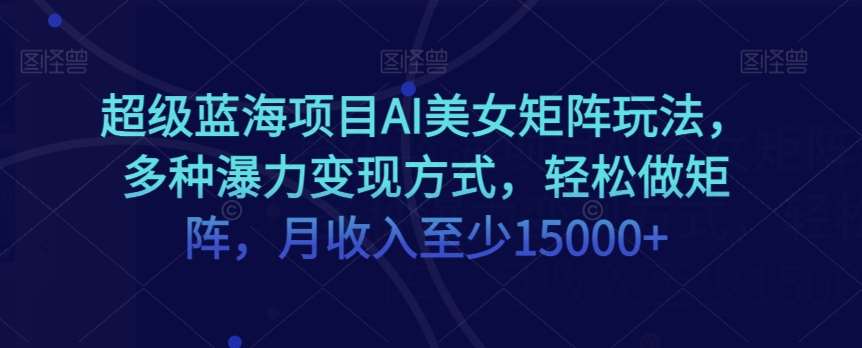 超级蓝海项目AI美女矩阵玩法，多种瀑力变现方式，轻松做矩阵，月收入至少15000+【揭秘】-九节课