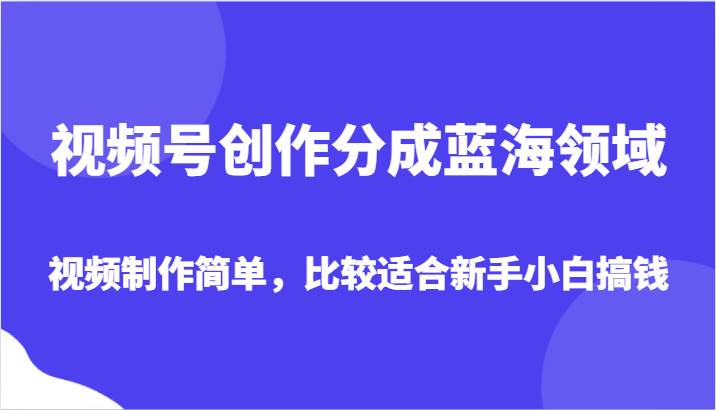 视频号创作分成蓝海领域，视频制作简单，比较适合新手小白搞钱-九节课