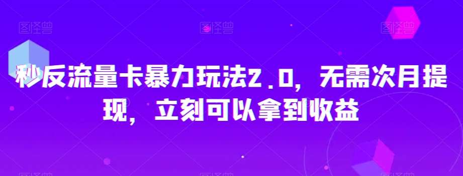 秒反流量卡暴力玩法2.0，无需次月提现，立刻可以拿到收益【揭秘】-九节课