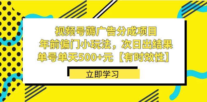 （8527期）视频号薅广告分成项目，年前偏门小玩法，次日出结果，单号单天500+元【…-九节课