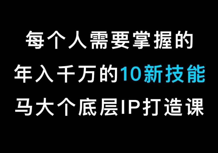 马大个的IP底层逻辑课，​每个人需要掌握的年入千万的10新技能，约会底层IP打造方法！-九节课