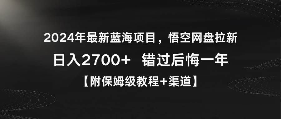 （9095期）2024年最新蓝海项目，悟空网盘拉新，日入2700+错过后悔一年【附保姆级教…-九节课