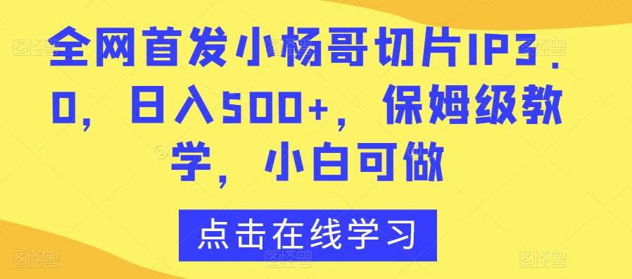 全网首发小杨哥切片IP3.0，日入500+，保姆级教学，小白可做【揭秘】-九节课