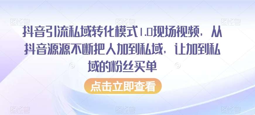 抖音引流私域转化模式1.0现场视频，从抖音源源不断把人加到私域，让加到私域的粉丝买单-九节课