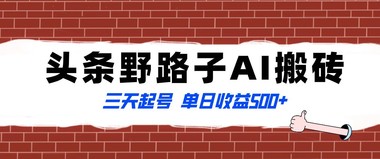 全网首发头条野路子AI搬砖玩法，纪实类超级蓝海项目，三天起号单日收益500+-九节课