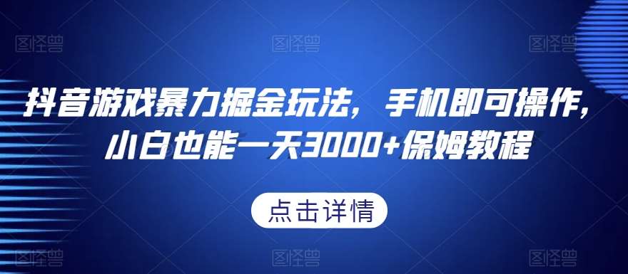 抖音游戏暴力掘金玩法，手机即可操作，小白也能一天3000+保姆教程【揭秘】-九节课