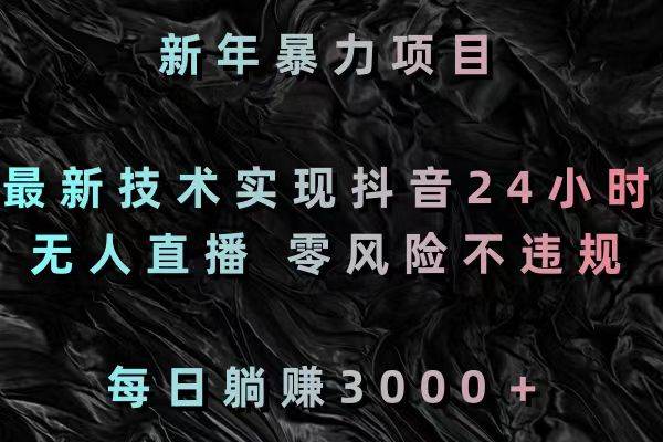 新年暴力项目，最新技术实现抖音24小时无人直播 零风险不违规 每日躺赚3000-九节课