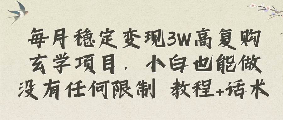 每月稳定变现3W高复购玄学项目，小白也能做没有任何限制 教程+话术-九节课