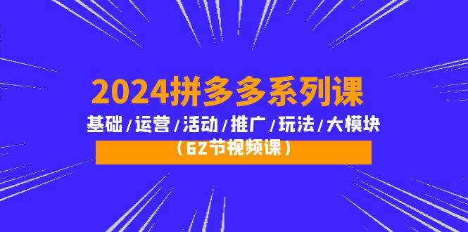 （10019期）2024拼多多系列课：基础/运营/活动/推广/玩法/大模块（62节视频课）-九节课