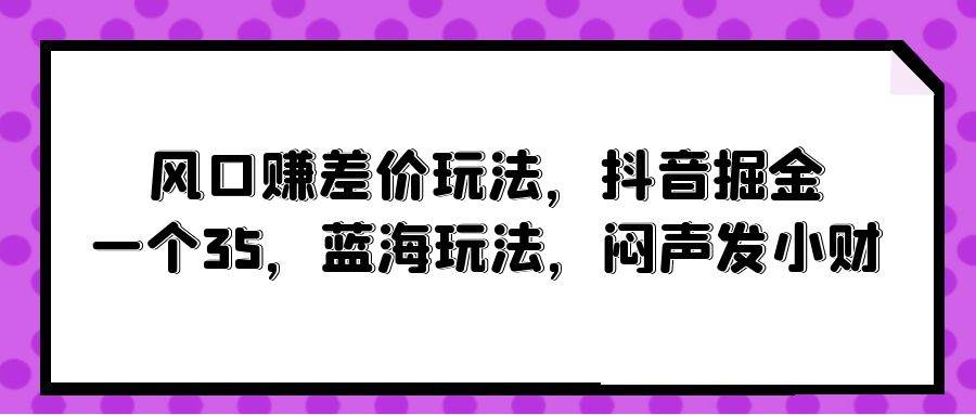 （10022期）风口赚差价玩法，抖音掘金，一个35，蓝海玩法，闷声发小财-九节课