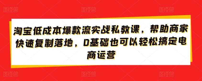 淘宝低成本爆款流实战私教课，帮助商家快速复制落地，0基础也可以轻松搞定电商运营-九节课