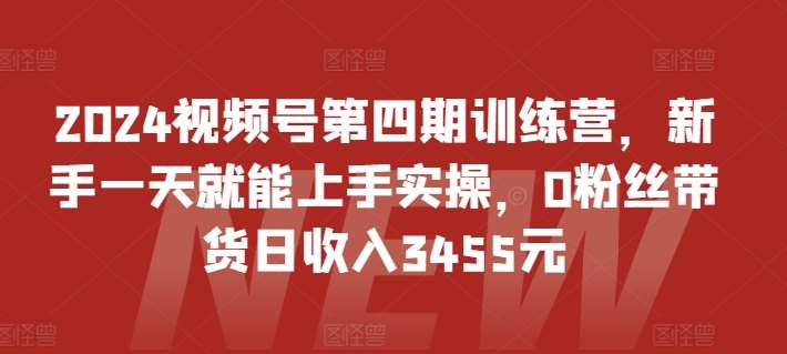 2024视频号第四期训练营，新手一天就能上手实操，0粉丝带货日收入3455元-九节课