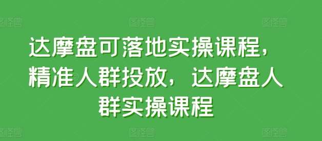 达摩盘可落地实操课程，精准人群投放，达摩盘人群实操课程-九节课