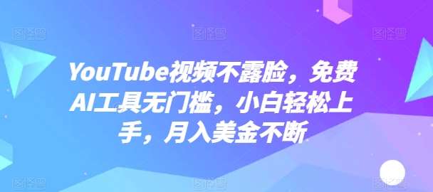 YouTube视频不露脸，免费AI工具无门槛，小白轻松上手，月入美金不断【揭秘】-九节课