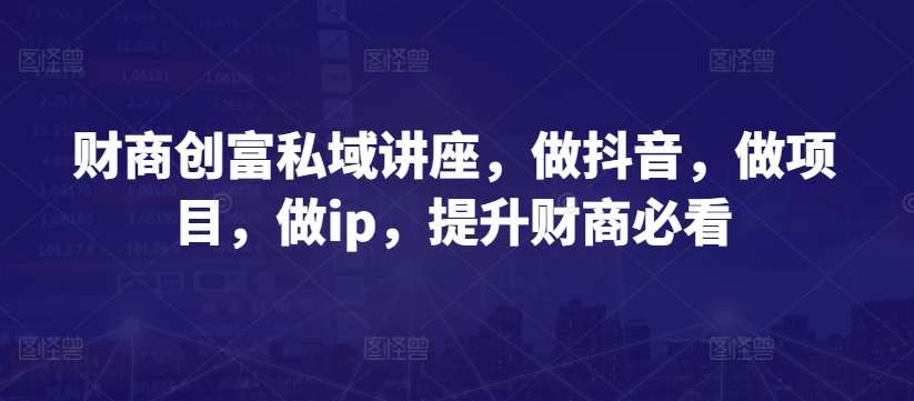 财商创富私域讲座，做抖音，做项目，做ip，提升财商必看-九节课