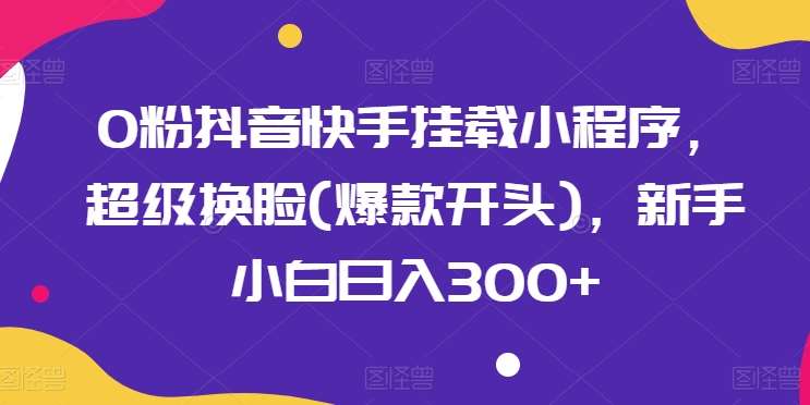 0粉抖音快手挂载小程序，超级换脸(爆款开头)，新手小白日入300+【揭秘】-九节课