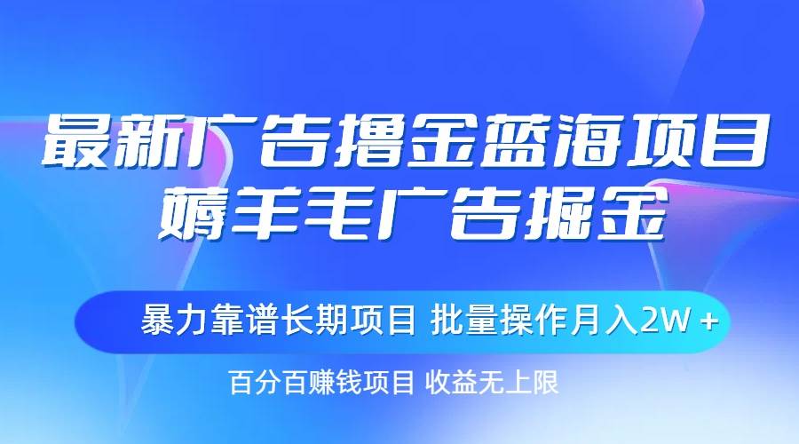 （11193期）最新广告撸金蓝海项目，薅羊毛广告掘金 长期项目 批量操作月入2W＋-九节课