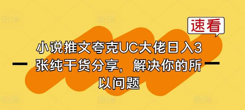 小说推文夸克UC大佬日入3张纯干货分享，解决你的所以问题-九节课