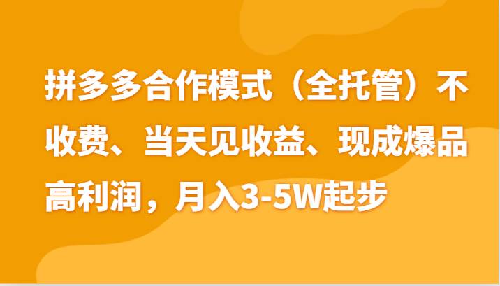 最新拼多多模式日入4K+两天销量过百单，无学费、老运营代操作、小白福利-九节课