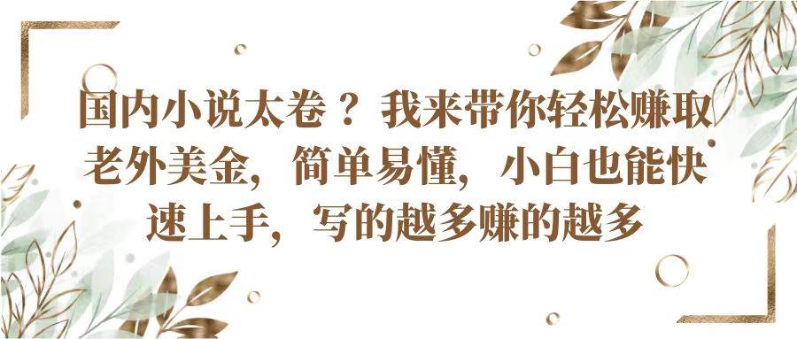 国内小说太卷？带你轻松赚取老外美金，简单易懂小白也能快速上手，写的越多赚的越多-九节课